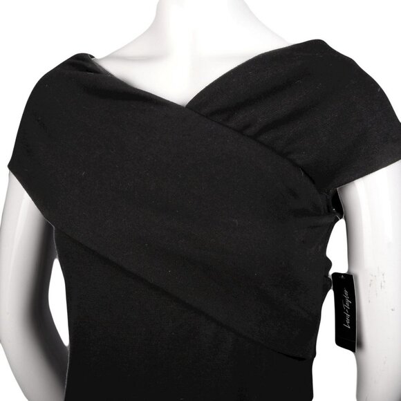 Lord & Taylor Off Shoulder Surplice Top Stretch Wrap Shirt Black Jersey XS NEW - Picture 7 of 7